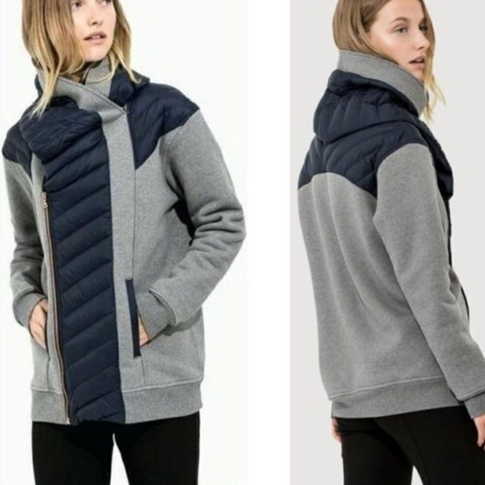 Kit and Ace Liberty Jacket French Terry Puffer Grey Blue size 10 goose down